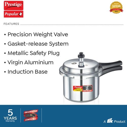 Prestige Popular Plus 3 L, 2 L Outer Lid Induction Bottom Pressure Cooker (Aluminium)