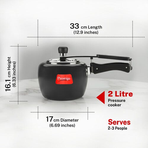 Prestige Apple Duo Plus Hard Anodised Spillage Control Pressure Cooker (Black)