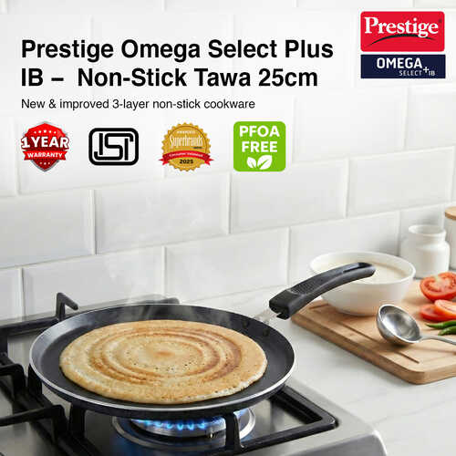 Prestige Aluminium Omega Select Plus IB Non-Stick Omni Tawa, 25 cm, Multicolour, Medium