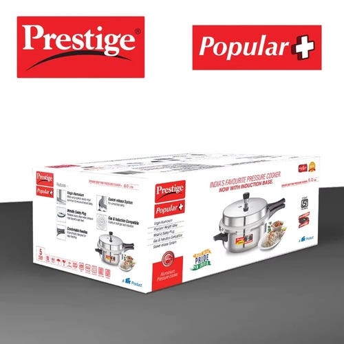Prestige Popular Plus Virgin Aluminium Gas and Induction Compatible Senior Deep Pan Pressure Cooker, 6 L (Silver)