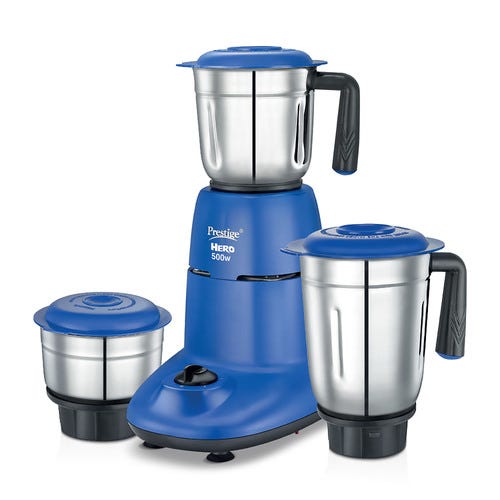Prestige 550 Watts Hero Mixer Grinder with 3 Stainless Steel Jars|Elegant Design| Sturdy Handles| Red and White