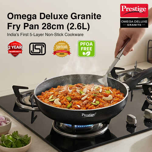 Prestige Omega Deluxe Granite Non-stick Round Base Fry Pan, 28cm - 3L (Black)