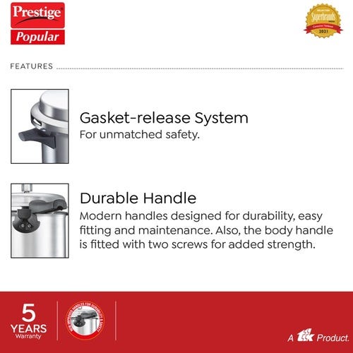 Prestige Popular 5 L, 3 L Outer Lid Pressure Cooker (Aluminium)