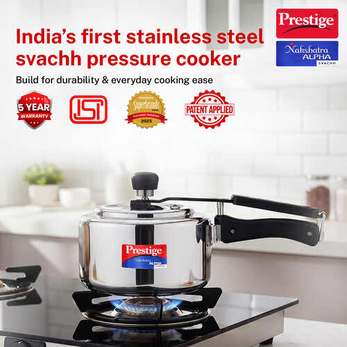Prestige Nakshatra Alpha Svachh Stainless Steel Spillage Control Pressure Cooker 2 L (Silver)