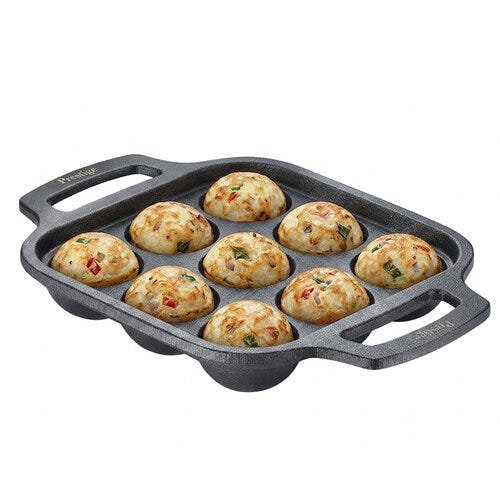 Prestige Cast Iron Paniyarakkal/Appe Patra 12 pit | Ferrocast Flo | Non-Stick | Gas & Induction Compatible | Chemical Free | Preseasoned | Sturdy Handle | Healthy Eating | Lifetime Warranty 27 cm