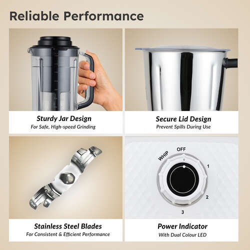 Prestige 750 Watts Prism Mixer Grinder with 4 Jars (3 Stainless Steel Jars + 1 Juicer Jar)| LED Power Indicator|Flow Breaker Design|Juicer Extractor Jar| Purple and White
