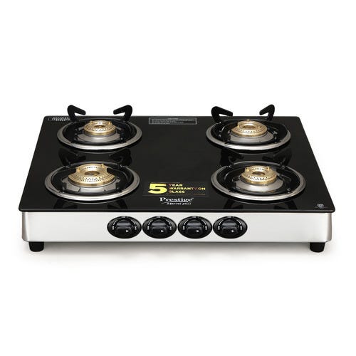 Prestige Marvel Plus Manual Stainless Steel Gas Stove, Black 4 Burners