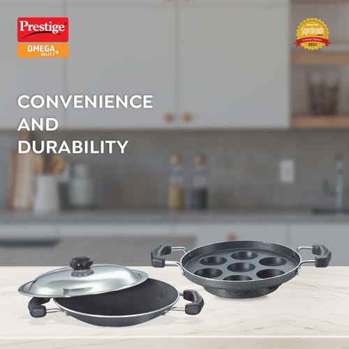 Prestige Omega Select Plus Non-Stick Coated Appachetty and Paniyarakkal Combo 20 cm Each, (Black)
