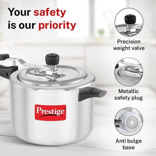 Prestige Nakshatra Plus Svachh Aluminium Spillage Control Pressure Cooker, 5 L (Silver)