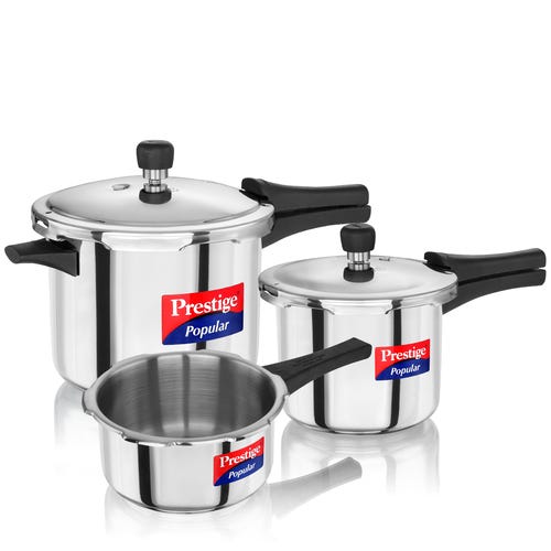 Prestige Stainless Steel Pressure Cooker Combo offer (2+3+5 Litres) with Outer Lid | Metallic Safety Plug