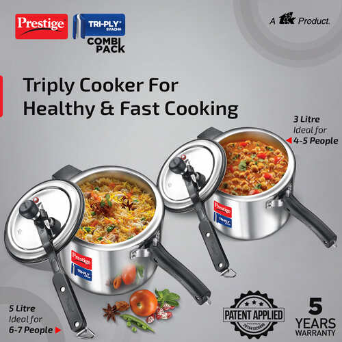 Prestige Tri-Ply Svachh Inner Lid Pressure Cooker Combi Pack