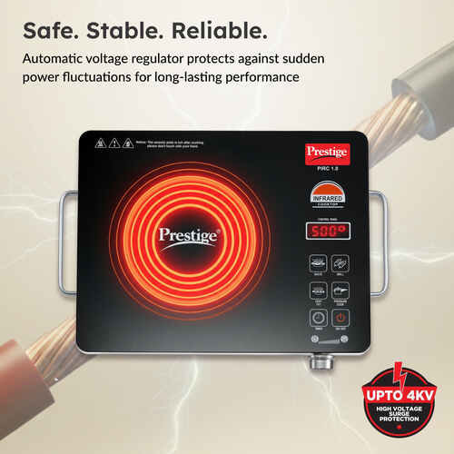 Prestige PIRC 1.0 2200 Watts Infrared Cooktop | Preset Indian Menu Options & Timer | Compatible With Any Metal Cookware With Flat Bottom | Easy to clean | Portable | Black | 1Y Warranty | BIS