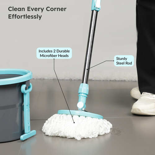 Prestige CleanHome Alpha Mop with 2 Microfiber Mop Heads, Grey and Blue