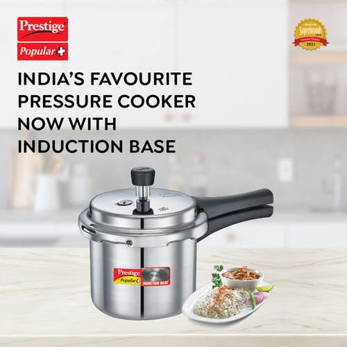 Prestige Popular Plus Virgin Aluminium Gas and Induction Compatible Pressure Cooker, 2 L (Tall) (Silver)