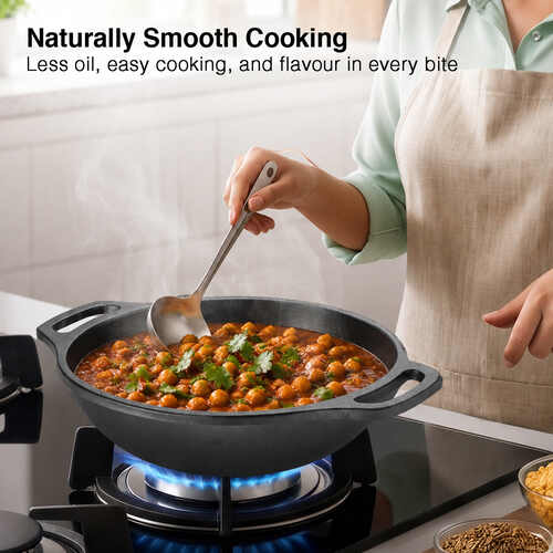 Prestige Cast Iron Kadai 20cm/1L | Ferrocast Flo | Non-Stick | Chemical Free | Preseasoned | Sturdy Handle | Healthy Eating | Gas & Induction Compatible | Lifetime Warranty
