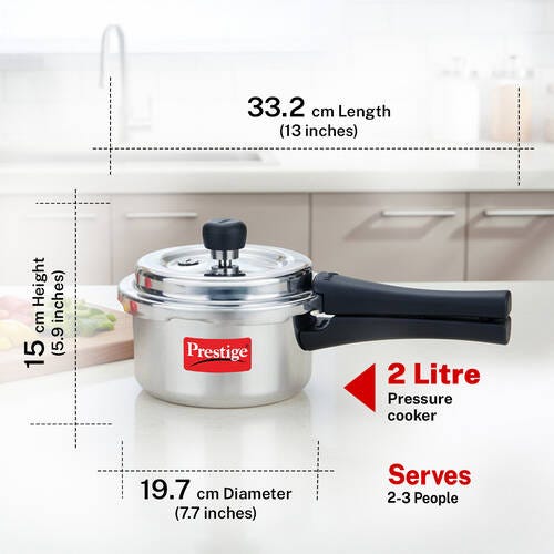 Prestige 2 Litre Aluminium Popular Svachh Outer Lid Pressure Cooker | Deep Lid for Spillage Control | Anti-Bulge Base | Gasket Release System | 5Y Warranty | ISI Certified