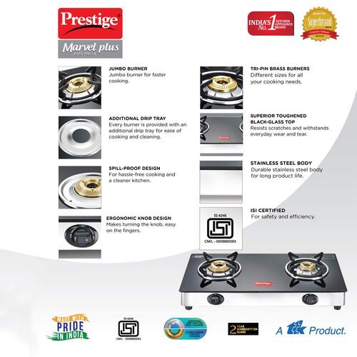 Prestige Marvel Plus Manual Stainless Steel Gas Stove, Black