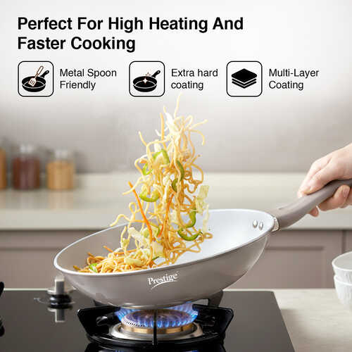 Prestige Ceraglide Duo Ceramic Coating Non Stick Aluminium Cookware Wok Dia 28 cm (3.3 Litre)