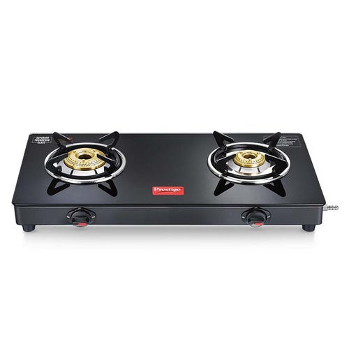 Prestige Marvel Glass Top Gas Stove (2 Burners) with Auto Ignition | Trip-pin Burners | Additional Drip Tray
