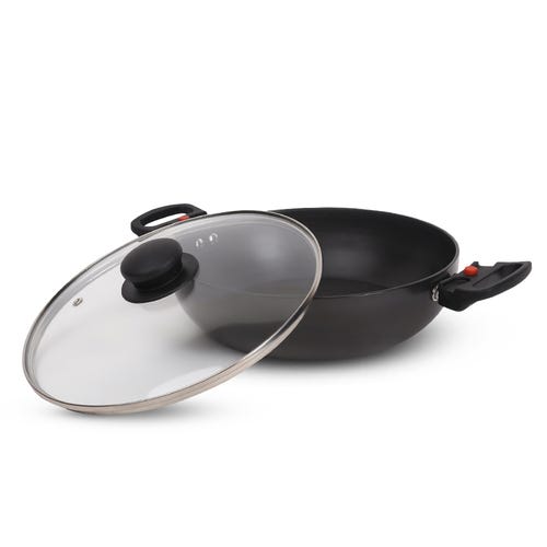 Prestige Magna Hard Anodised Cookware with Detachable Handle Kadai with Glass Lid, 26cm (3.25L) (Black)