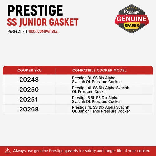 Prestige Stainless Steel Junior Pressure Cooker Gasket, 5.5, 3 & 4 Litres - Black