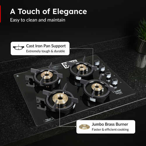 Prestige Svachh Efficia HOB 04 AI (with Toughened Glass Top Multi Spark Ignition System & 4 Brass Burners)