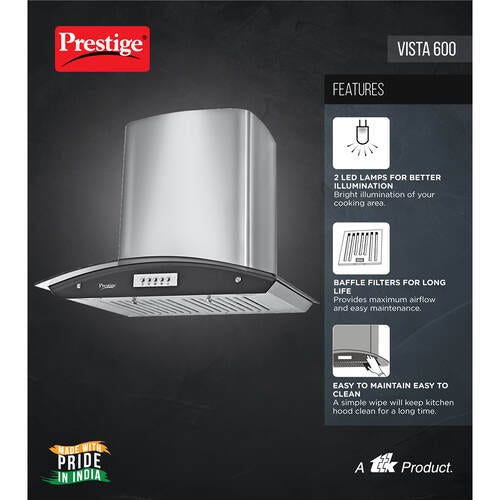 Prestige Vista 600 Kitchen Hood Chimney - Turbo Suction - 1000m3/hr