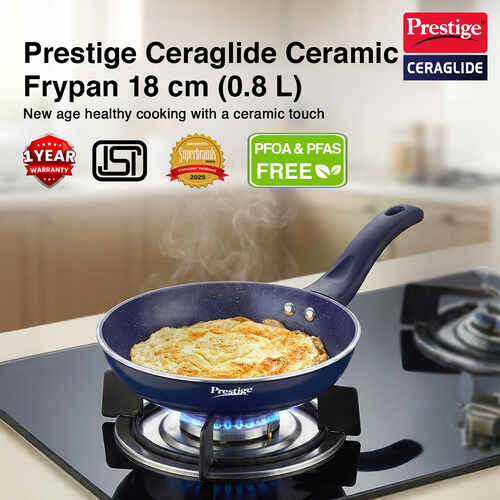 Prestige Ceraglide Ceramic Coated 18 cm Non-Stick Fry Pan | Consumes Less Oil | Preferred For High Heating & Even Heating | Stain-Resistant | Gas & Induction Compatible | No Harmful Chemicals