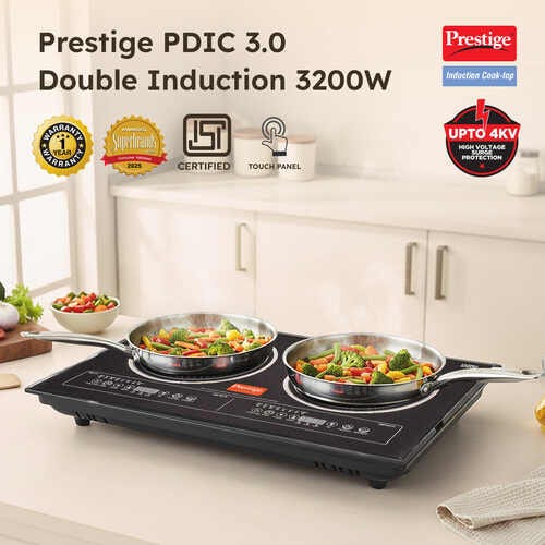 Prestige Double Induction Cooktop PDIC 3.0 - 2000 Watts | Indian Menu Option | 1 year Warranty