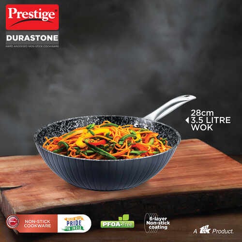 Prestige Durastone Hard Anodised 6 Layer Non-Stick Wok (Black)