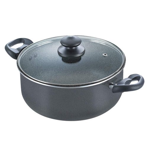 Prestige Omega Deluxe Granite Non-stick Round Base Sauce Pan with Glass Lid (Black)