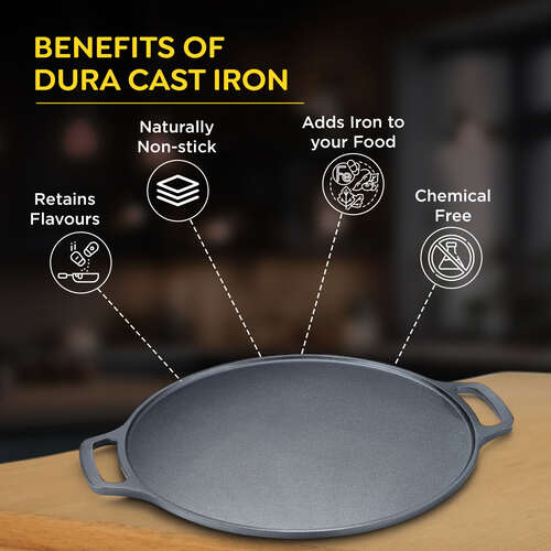 Prestige 30cm Dura Cast Iron Non-Stick Dosa Tawa| Heavy Gauge| Gas & Induction Compatible| Scratch Resistant| Even Heat Distribution|Lifetime Warranty