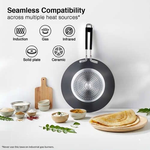Prestige Durastone Hard Anodised 6 Layer Non-Stick Concave Tawa, 24.5 cm (Black)