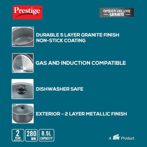 Prestige Omega Deluxe Granite Non-stick Stock Pot, (Black)