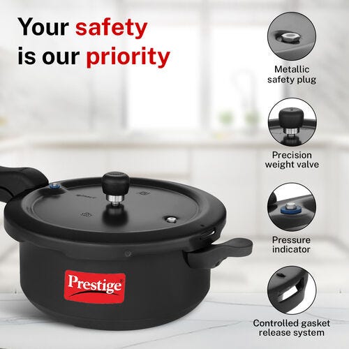 Prestige Svachh Hard Anodised Spillage Control Senior Pressure Cooker, 5 L (Black)