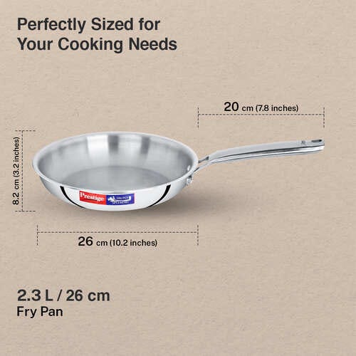 Prestige 26cm/2.3L Tri-Ply Stainless Steel Splendid Fry Pan| Gas and Induction Compatible| Even Heat Distribution| Thick Gauge Tri-Ply Body