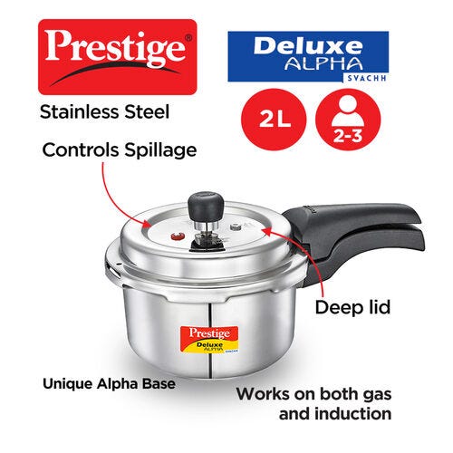 Prestige Deluxe Alpha Svachh Stainless Steel Spillage Control Pressure Cooker (Silver)