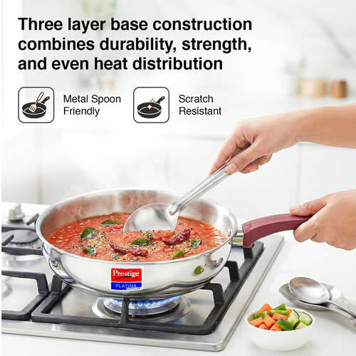 Prestige Platina Popular Stainless Steel Unique Impact Forged Bottom Fry Pan 26cm (3 L) (Silver)