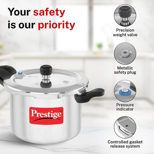 Prestige Svachh Aluminium Anti Bulge Gas and Induction Compatible Pressure Cooker Combo 5 L and 3 L (Silver)