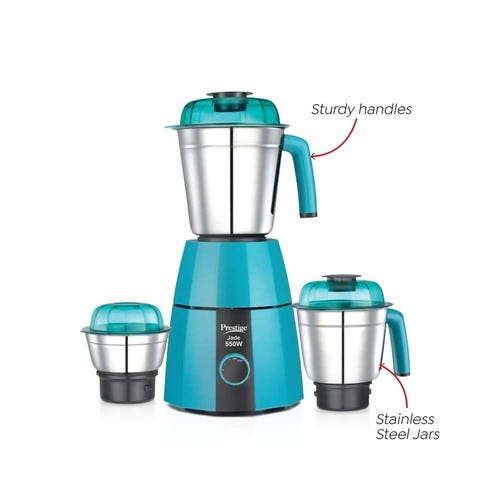 Prestige Jade 550 W Mixer Grinder, 3 Jars (1500 ml, 1200 ml, 450 ml) (Blue, Silver)
