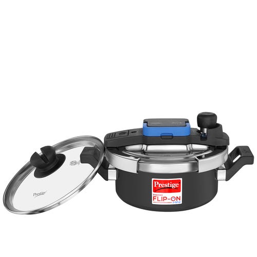 Prestige Svachh Flip-on Mini Hard Anodised Spillage Control Pressure Cooker with Glass Lid, (Black)