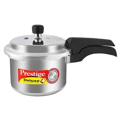 Prestige Deluxe Plus Gas and Induction Compatible Aluminium Pressure Cooker, 3 Litres, Silver