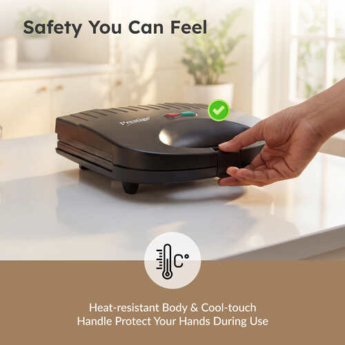 Prestige PGFSP - Spatter Coated Non-stick Sandwich Toaster with Fixed Grill Plate, Black