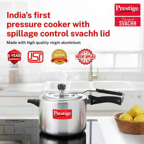Prestige Nakshatra Plus Svachh Aluminium Spillage Control Pressure Cooker, 5 L (Silver)