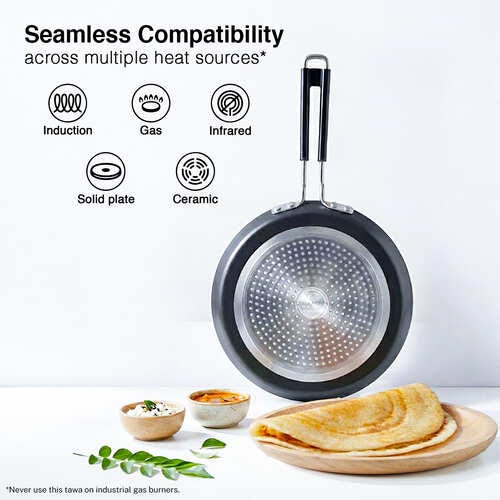 Prestige Durastone Hard Anodised 6 Layer Non-Stick Omni Tawa, 25 cm (Black)
