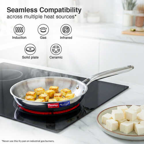 Prestige 22cm/1.0L Tri-Ply Stainless Steel Splendid Fry Pan with Lid|Gas and Induction Compatible|Even Heat Distribution| Thick Gauge Tri-Ply Body|15 Year Warranty