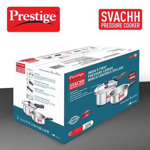 Prestige Svachh Aluminium Anti Bulge Gas and Induction Compatible Pressure Cooker Combo 3 L and 2 L (Silver)