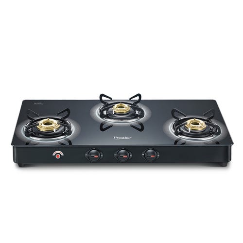 Prestige Royale Plus GT 03L AI Auto Ignition Powder Coated 3 Burners Gas Stove, Black