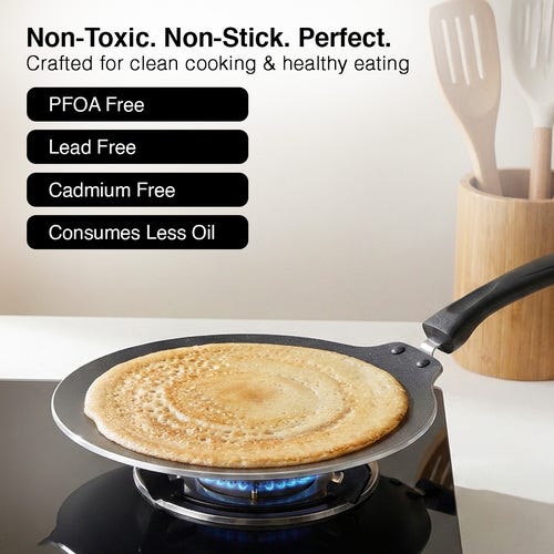 Prestige Omega Deluxe Induction Base Non-Stick Aluminium Flat Dosa Tawa, 28 cm, Red