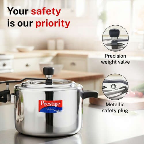 Prestige Nakshatra Alpha Svachh Stainless Steel Spillage Control Pressure Cooker 5 L (Silver)